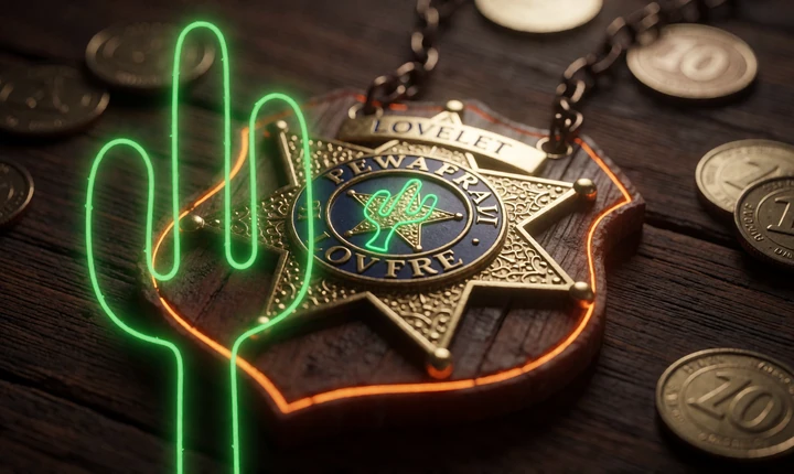 Goldener Sheriff-Stern mit gr&uuml;nem Neonlicht als Symbol f&uuml;r das Lizaro VIP Programm