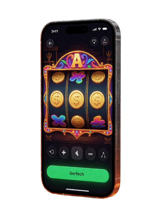 Smartphone-Mockup mit mobiler Lizaro Casino Spiele Lobby und Neon-Orange
